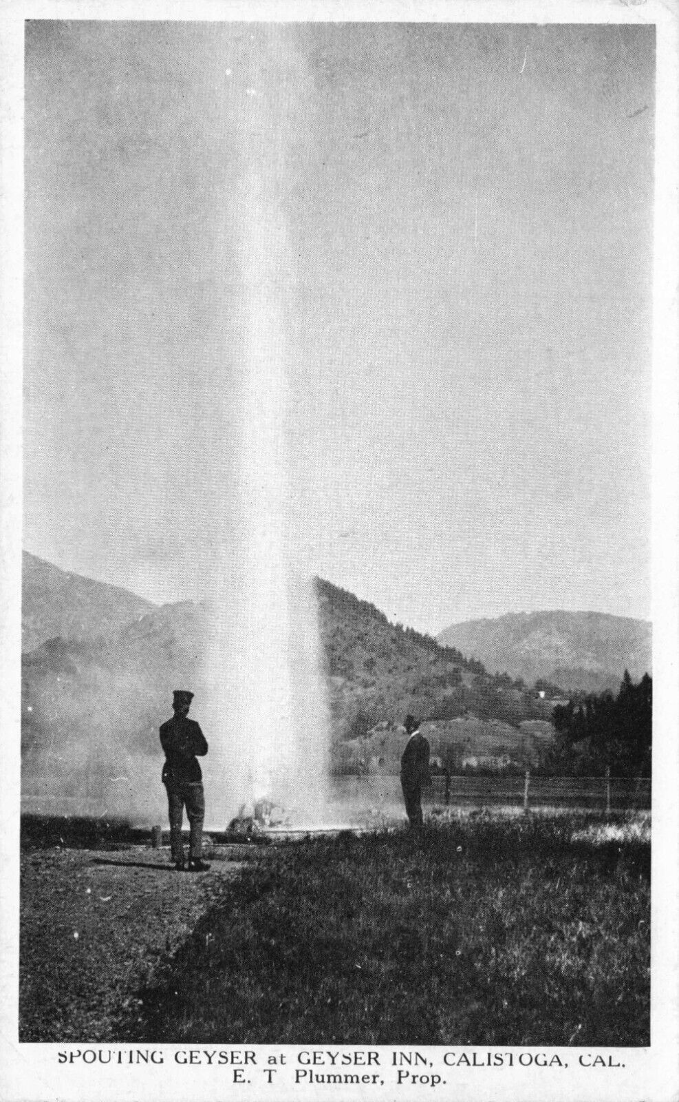 Calistoga Napa Valley California Geyser Inn Men Watch Water Spouting Postcard