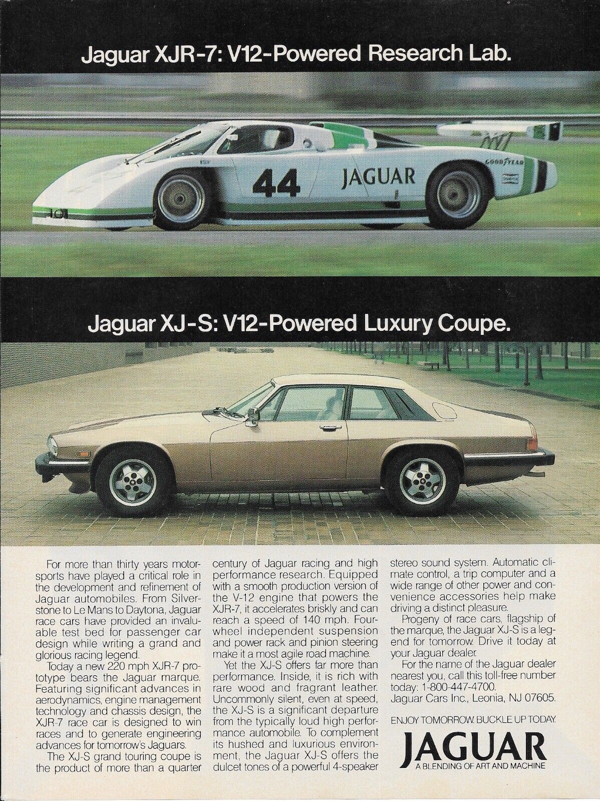 JAGUAR XJR-7 XJ-X Automobile 1986 Print Ad ~ Race Car Luxury Coupe