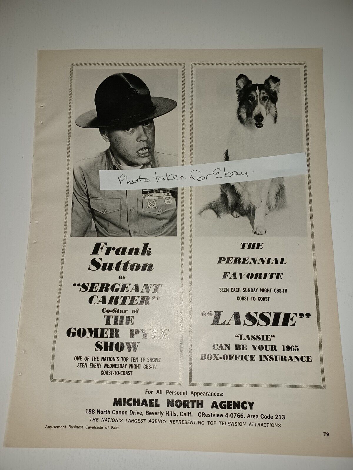 Ed Ames, Frank Sutton Gomer Pyle, Lassie 1967 8x11 Magazine booking Ad