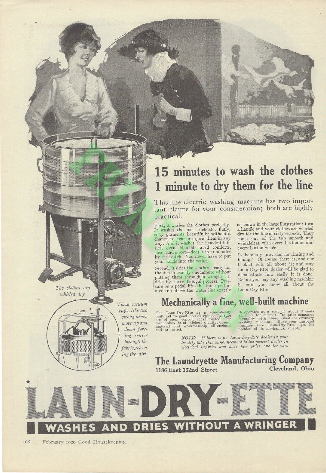1920 Print Ad - Laun-Dry-Ette Washer and Dryer - Runkel\'s All Purpose Cocoa