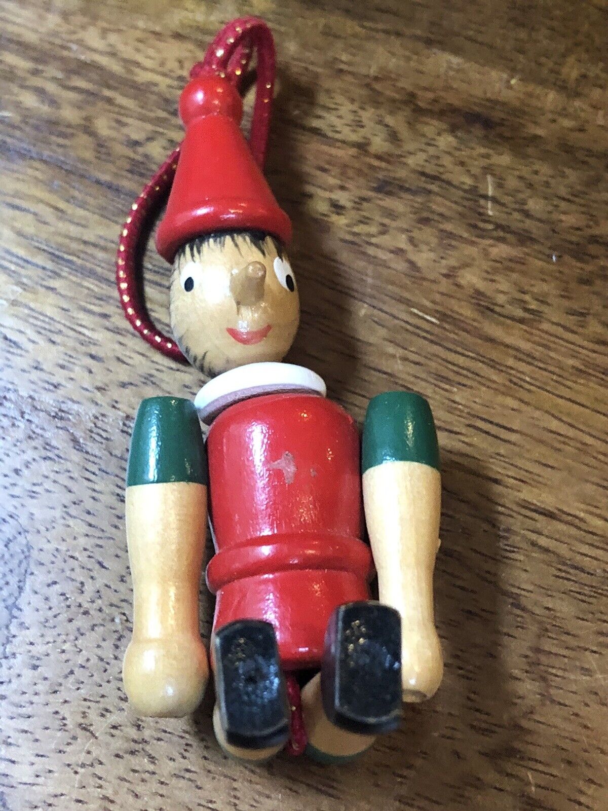 Vintage Wooden Pinocchio Ornament Italy Handmade Movable Feet