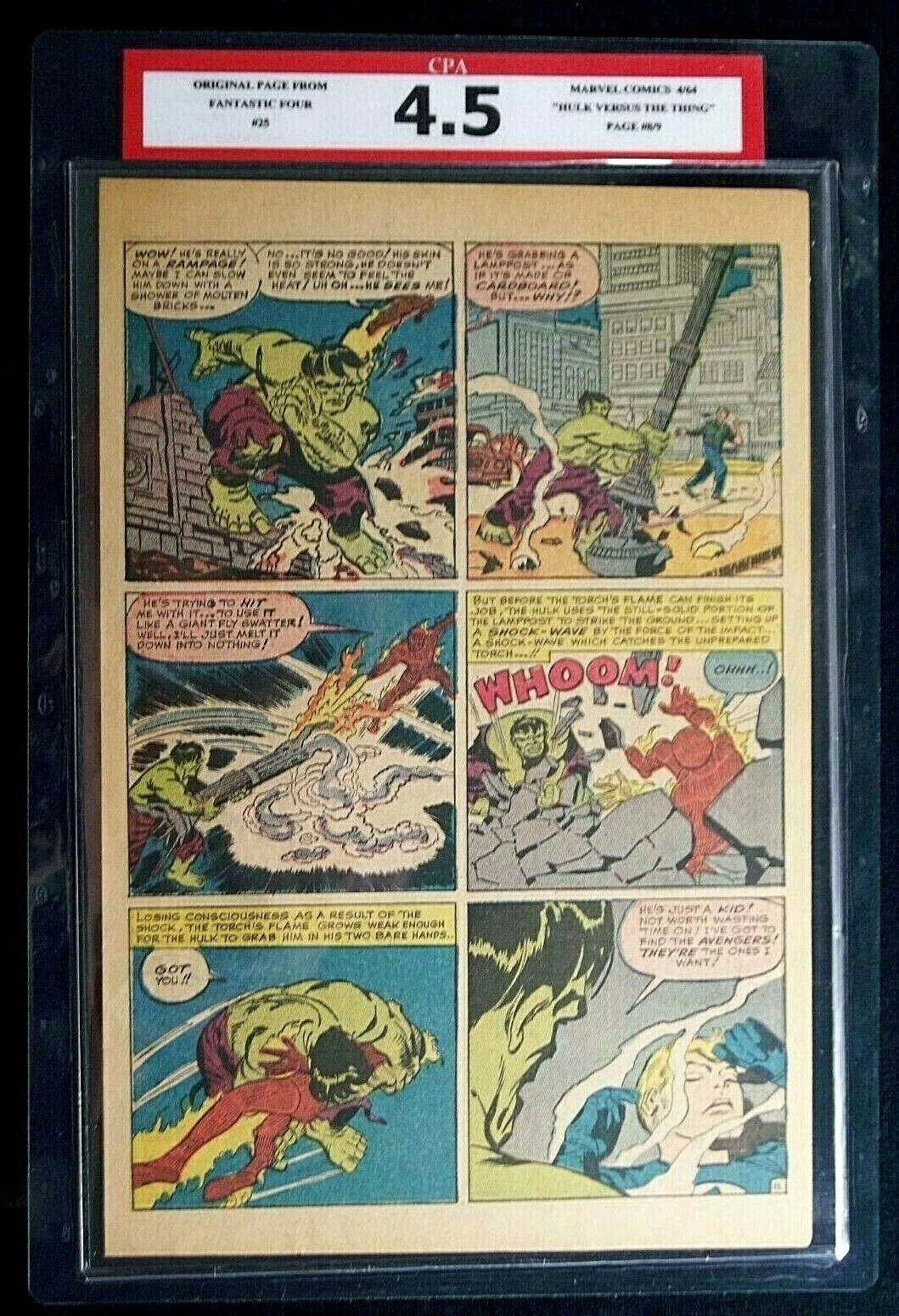 Fantastic Four #25 CPA 4.5 Single page #8/9 Hulk vs Thing Jack Kirby Art