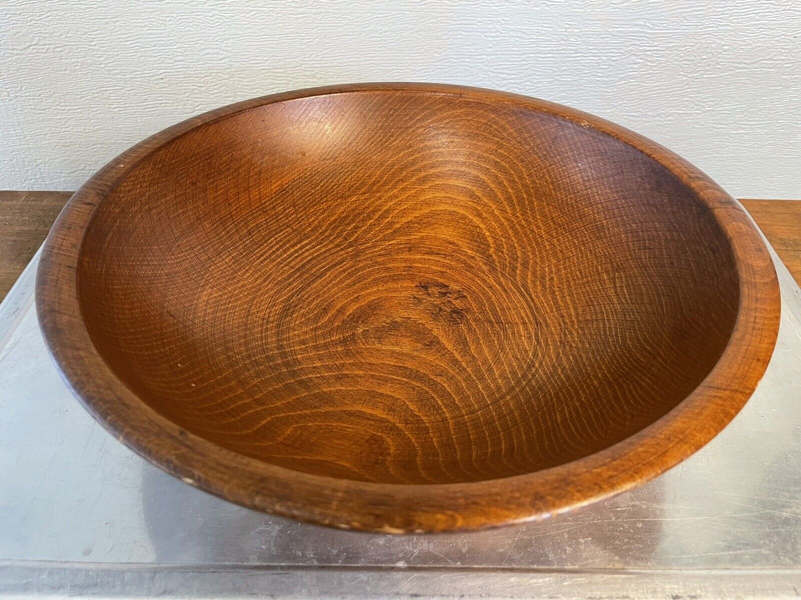 Vintage Solid Wood Dough Bowl off round folk hand made 11 3/4” Rustic Farmhouse