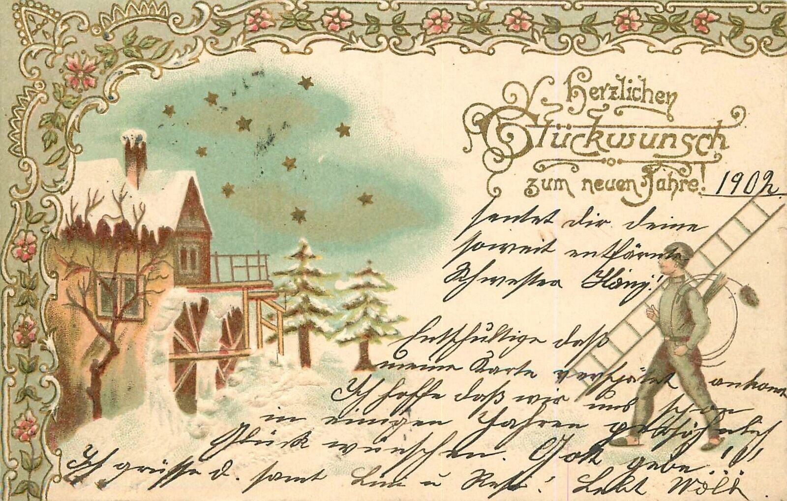 Postcard 1901 Happy New Year Winter scene undivided 22-13211