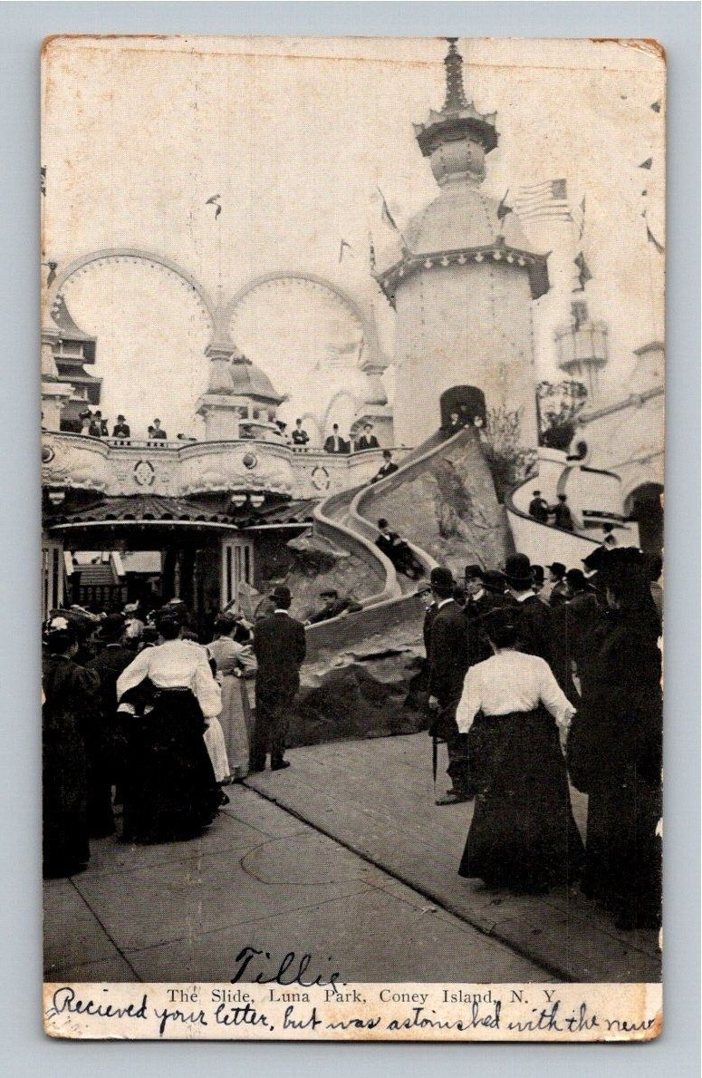 1907. THE SLIDE, LUNA PARK, CONEY ISLAND, NY. POSTCARD. RR15