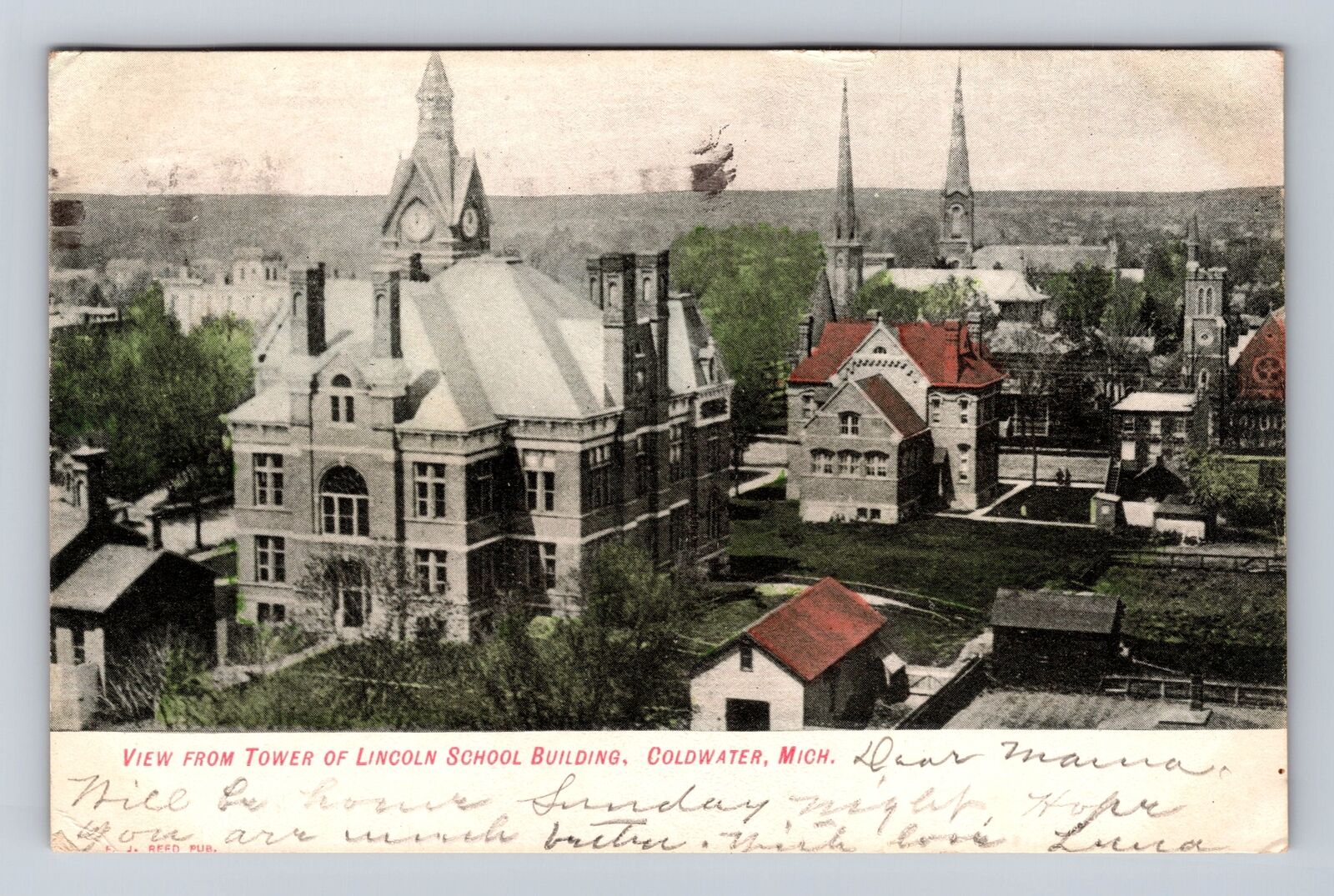 Coldwater MI-Michigan, Lincoln School Building, Antique Vintage Postcard