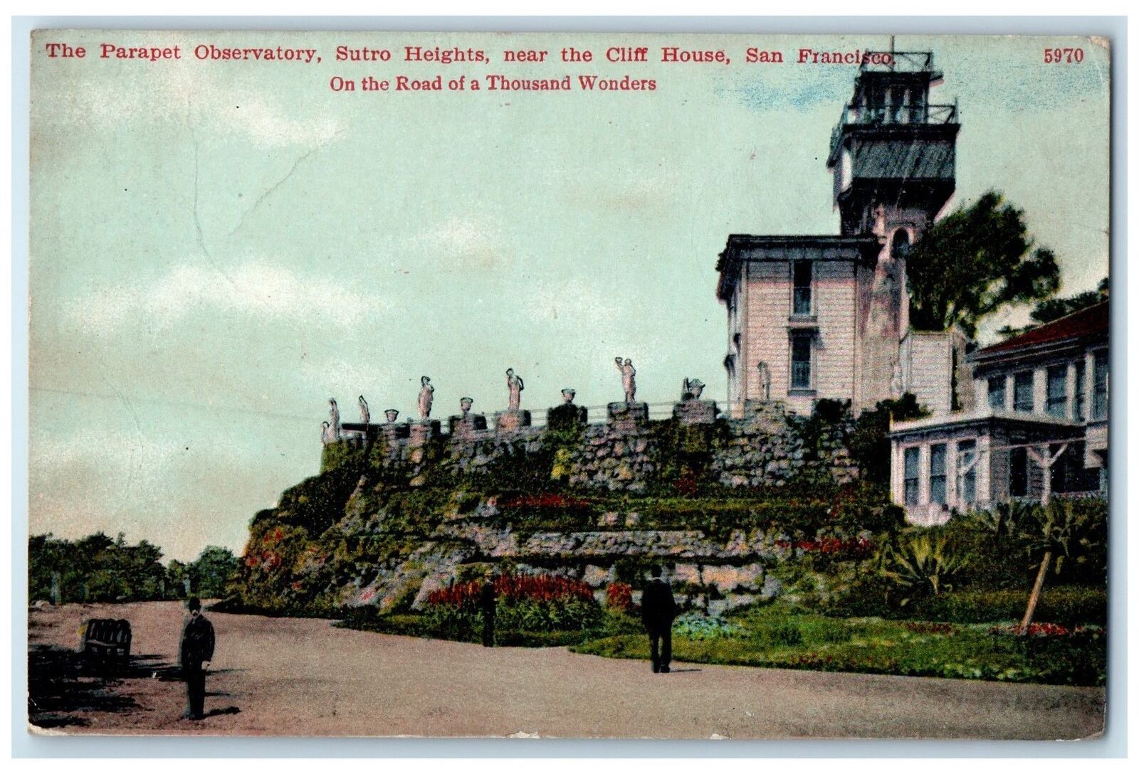 c1910's Parapet Observatory Sutro Heights Cliff House San Francisco CA  Postcard