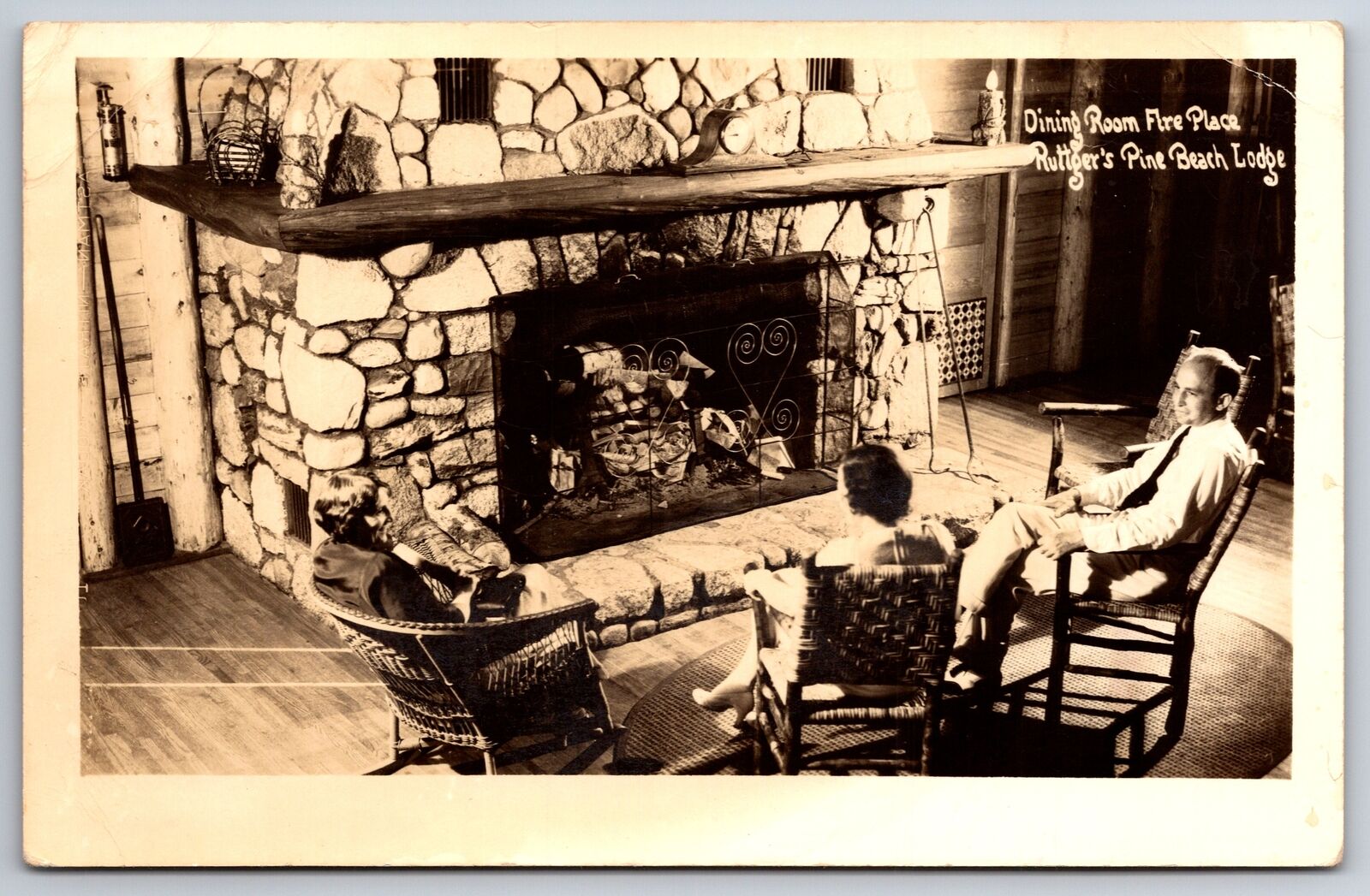 Brainerd MN~Ruttger Pine Beach Lodge Interior~Dining Room Fire Place~1930s RPPC