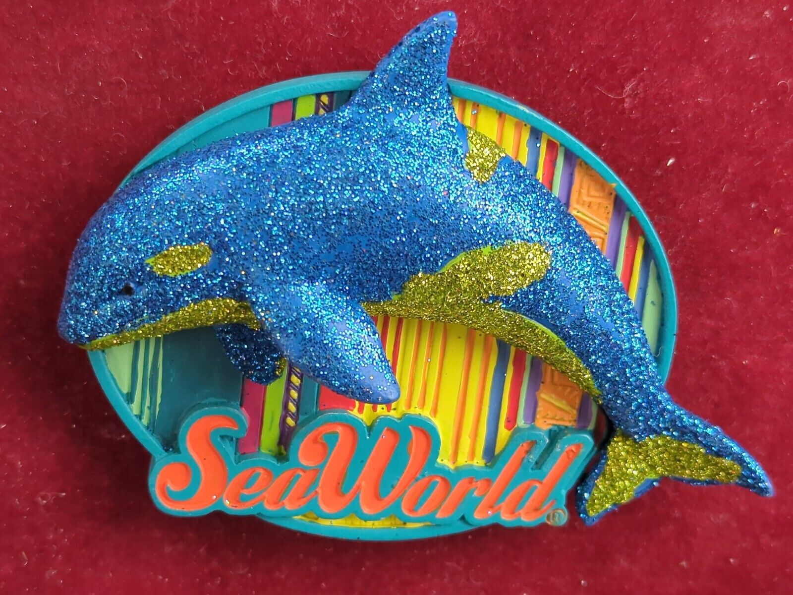 SeaWorld Souvenir 3D SHAMU KILLER WHALE Glitter Fridge Magnet - NEW