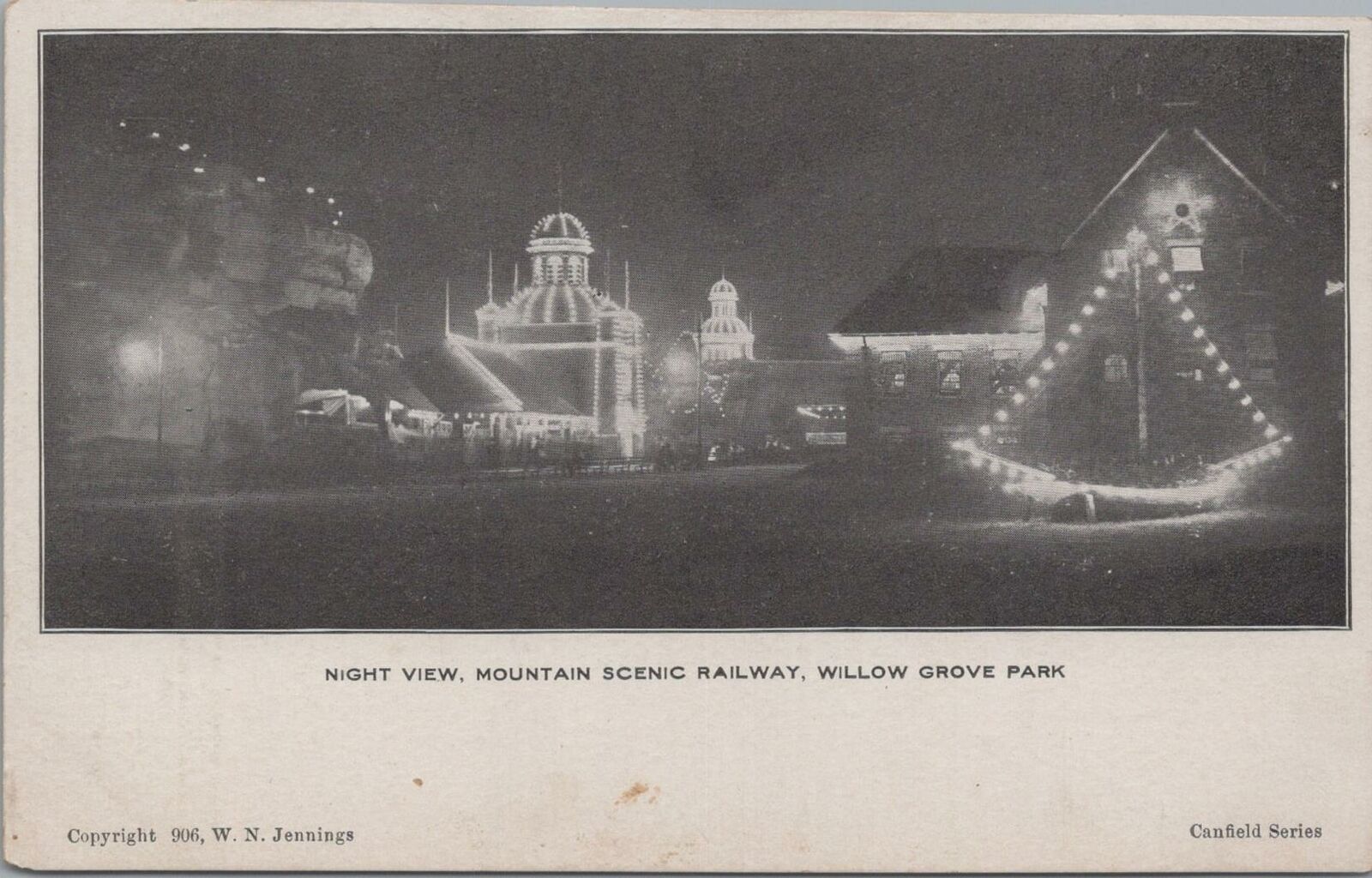 Postcard Night View Mountain Scenic Railway Willow Grove Park PA 