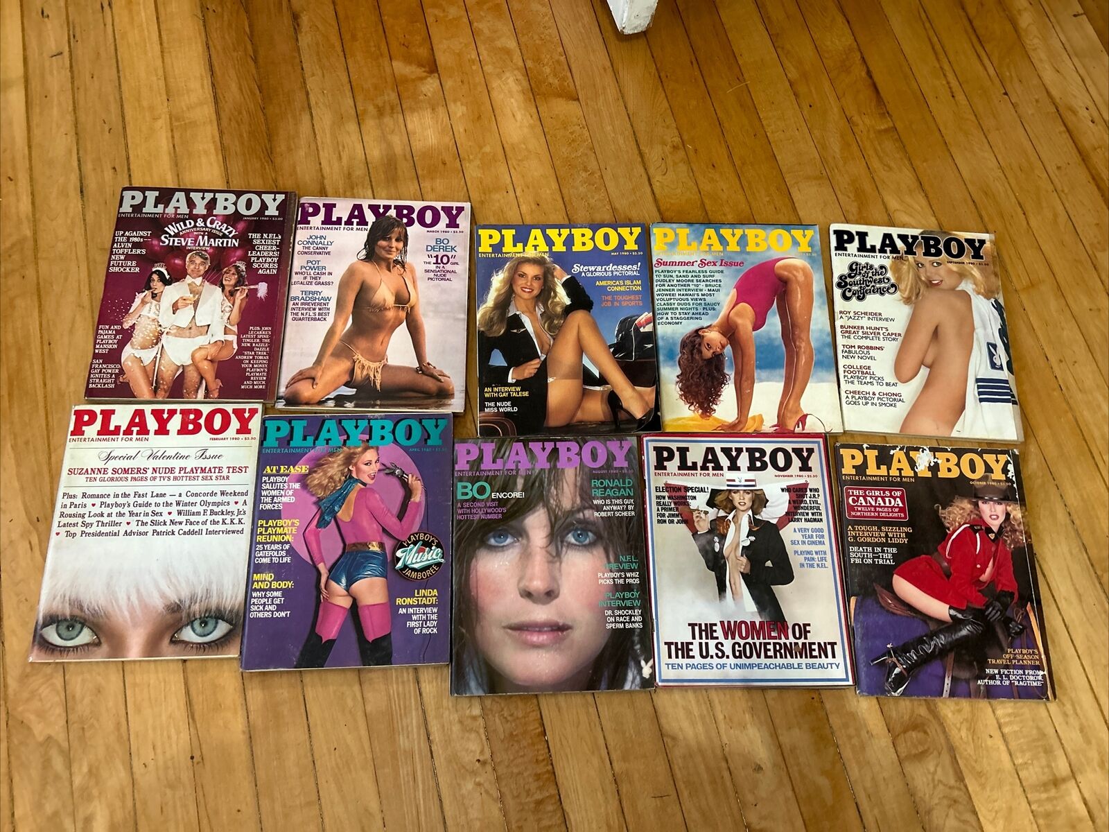 1980 Playboy Magazine Set of 10 Issues w/Centerfolds