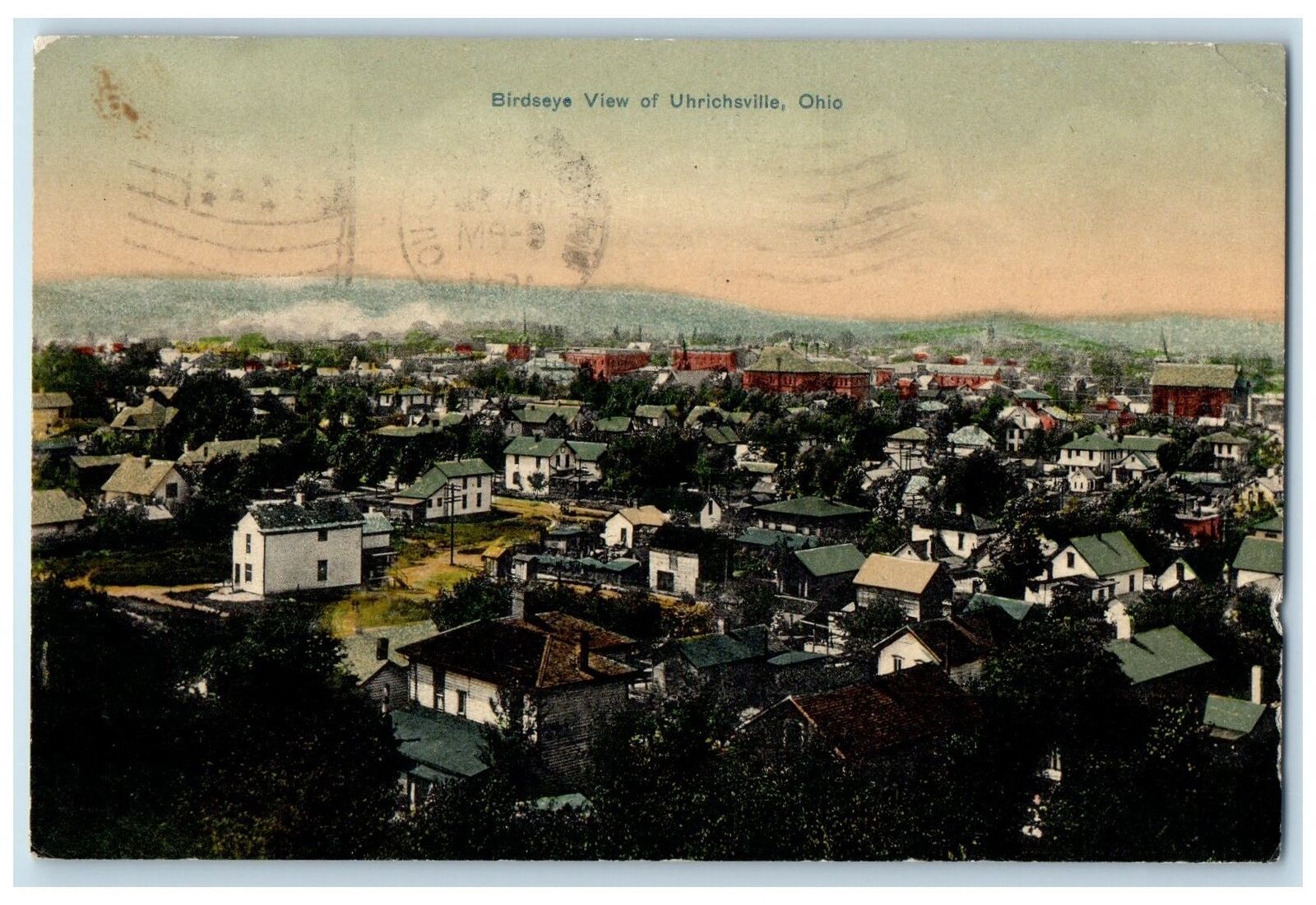 1911 Birds Eye View Houses Village Roads Mountain Uhrichsville Ohio OH Postcard