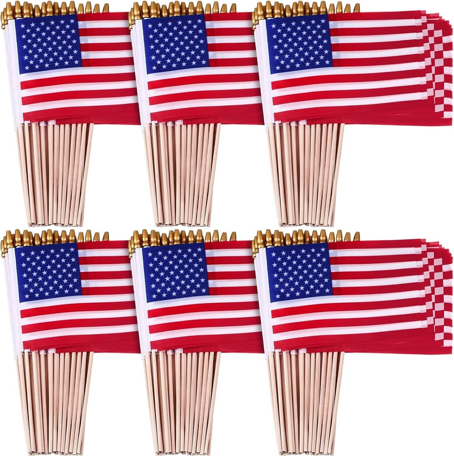 100 Packs of Small American Flags on Sticks, 8 x 12 Inches 4th of July