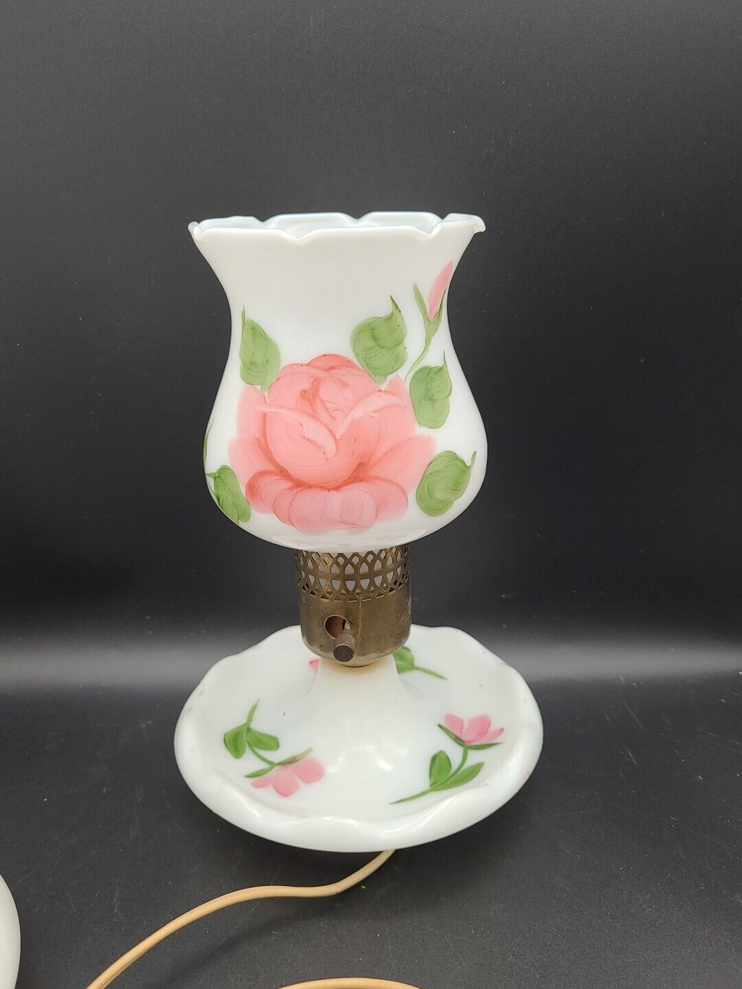 Vintage Hand painted Milk glass Lamp Victorian Romantic Roses