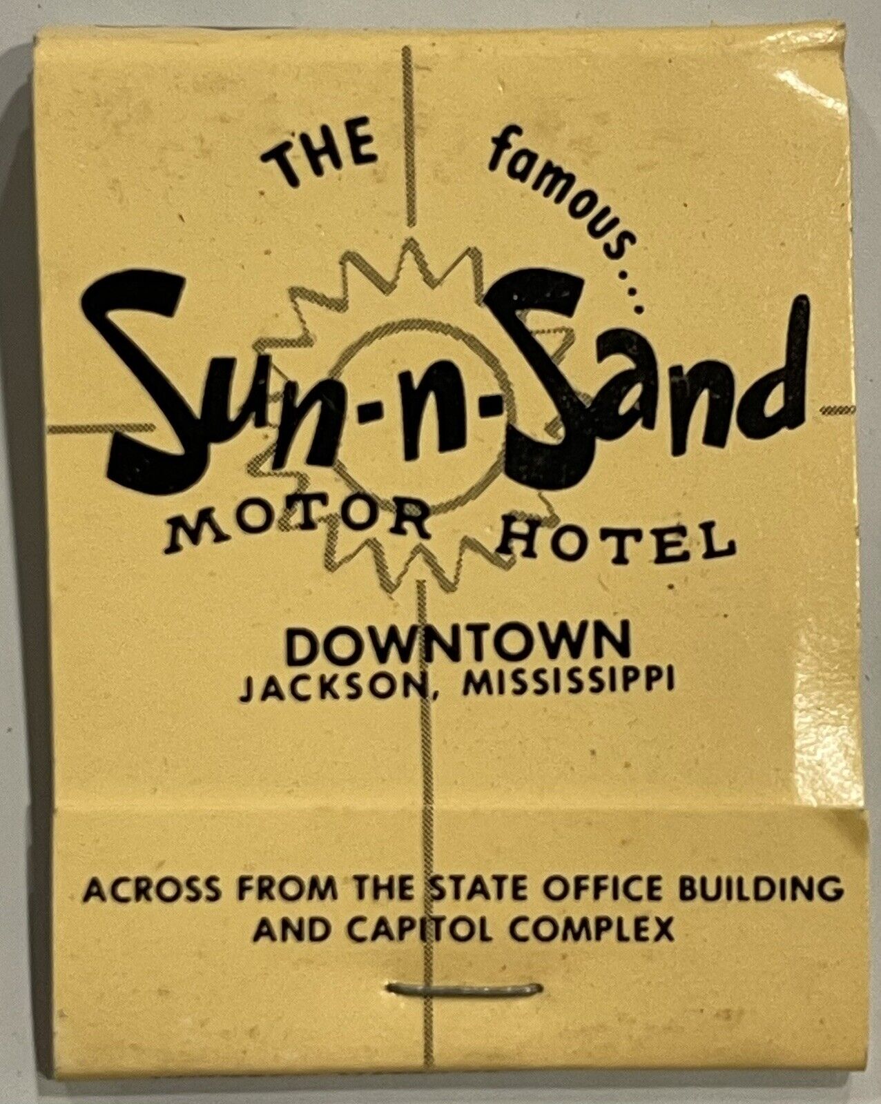 Vintage Sun-N-Sand Motor Hotel Matchbook Matches Restaurant Unstruck Jackson Ms