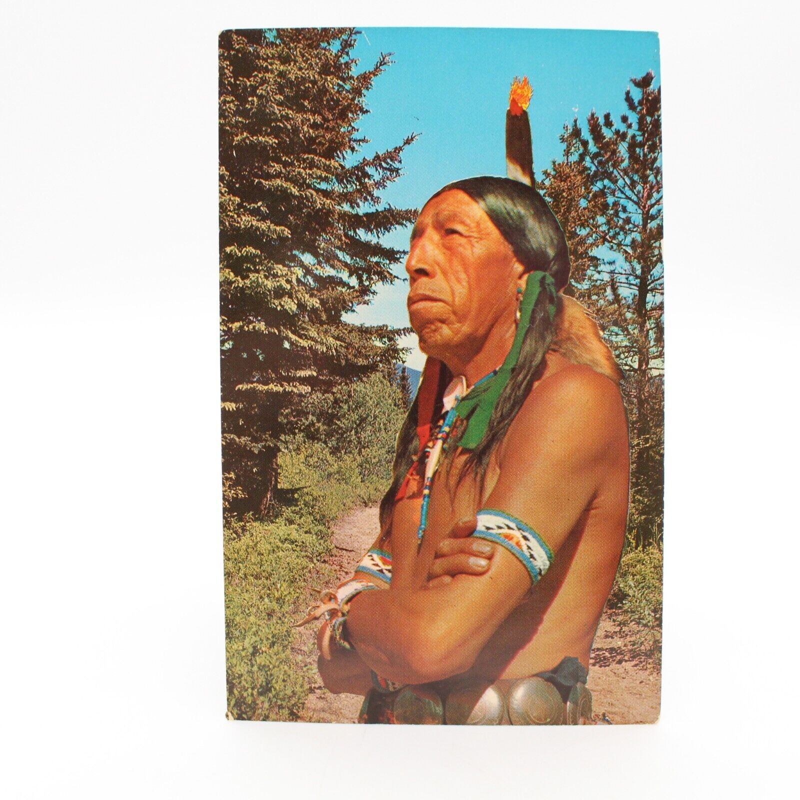 Postcard Native American Indian Greeting How Feather Headdress Unposted