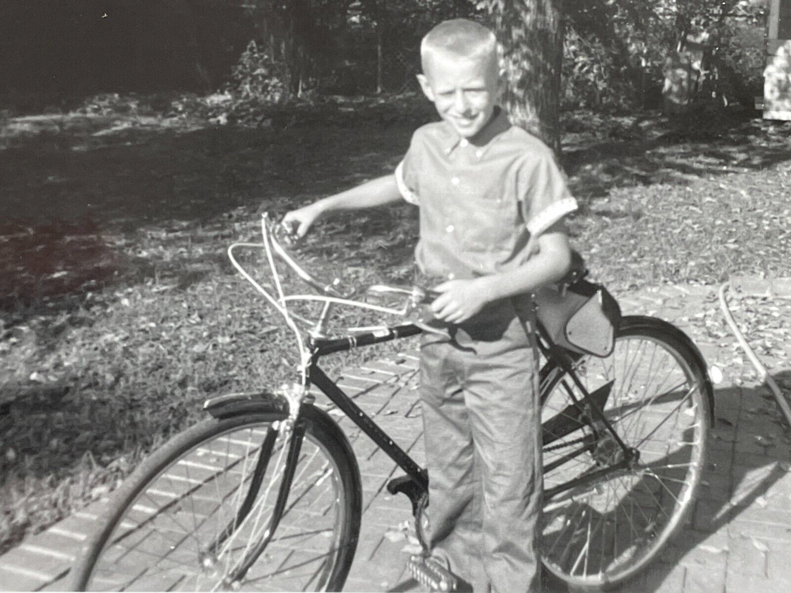 KG Photograph 1960 Boy Walking Bicycle Bike Portrait