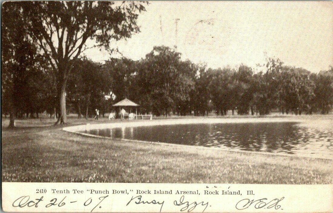 1907. ROCK ISLAND, ILL. PUNCH BOWL. TENTH TEE. R.I. ARSENAL POSTCARD WA7
