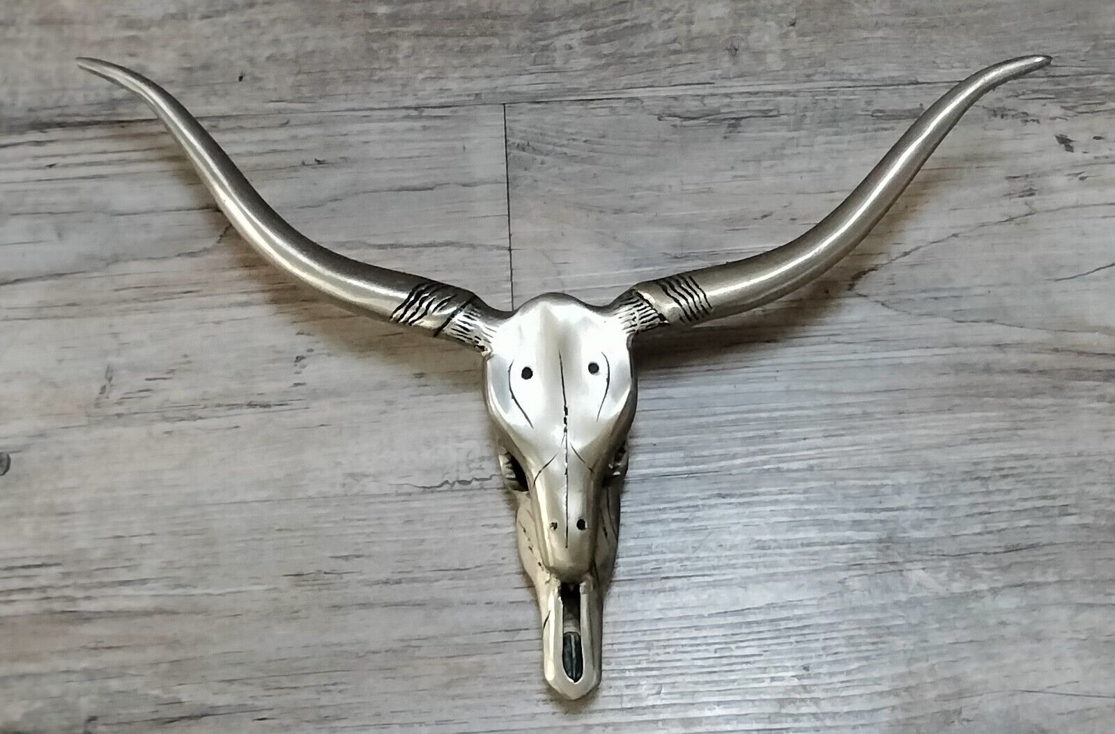 Vtg MCM Aluminum Metal  Long Horn Steer Skull Modern Wall Art 14\