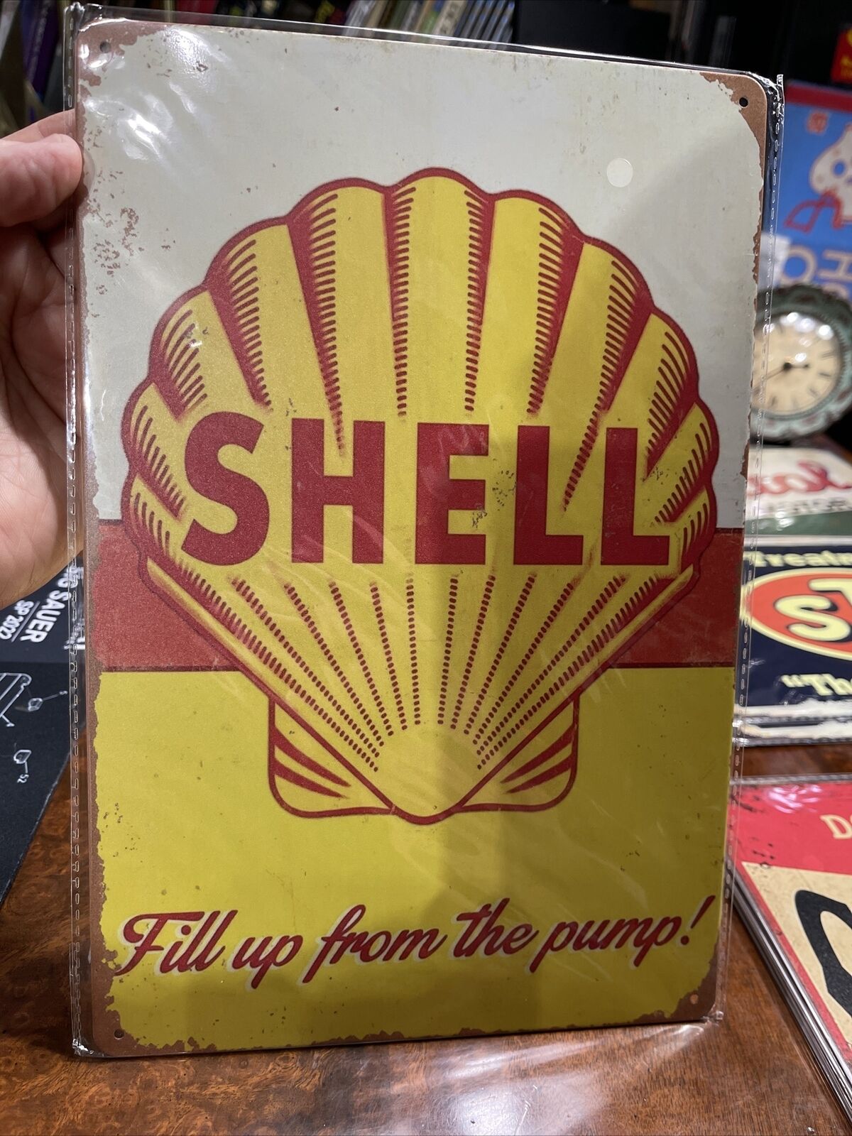 Retro Shell Sign Metal Shell Gas Station Sign Tin Shell Sign Shell Garage Shop