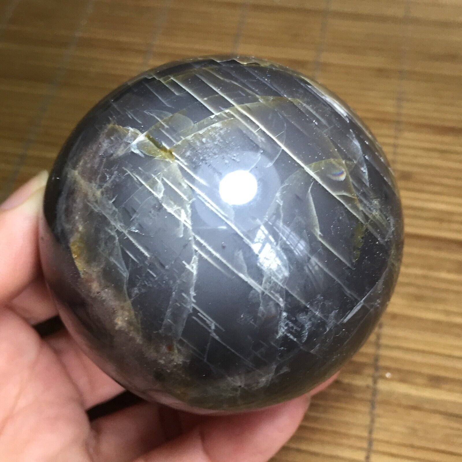 419g  Natural Gray moonstone quartz sphere Crystal ball massage Healing 90