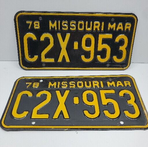 1978 Missouri License Plates PAIR Original 78 Plate MARCH 1978 RARE Set Of 2