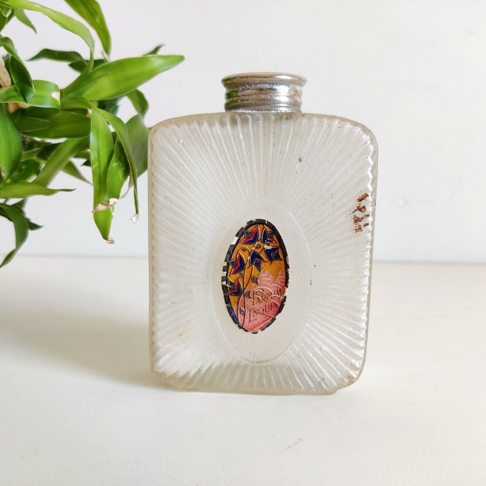 1940s Vintage Parfum Exquis Talcum Powder Glass Bottle Rare Collectible G971