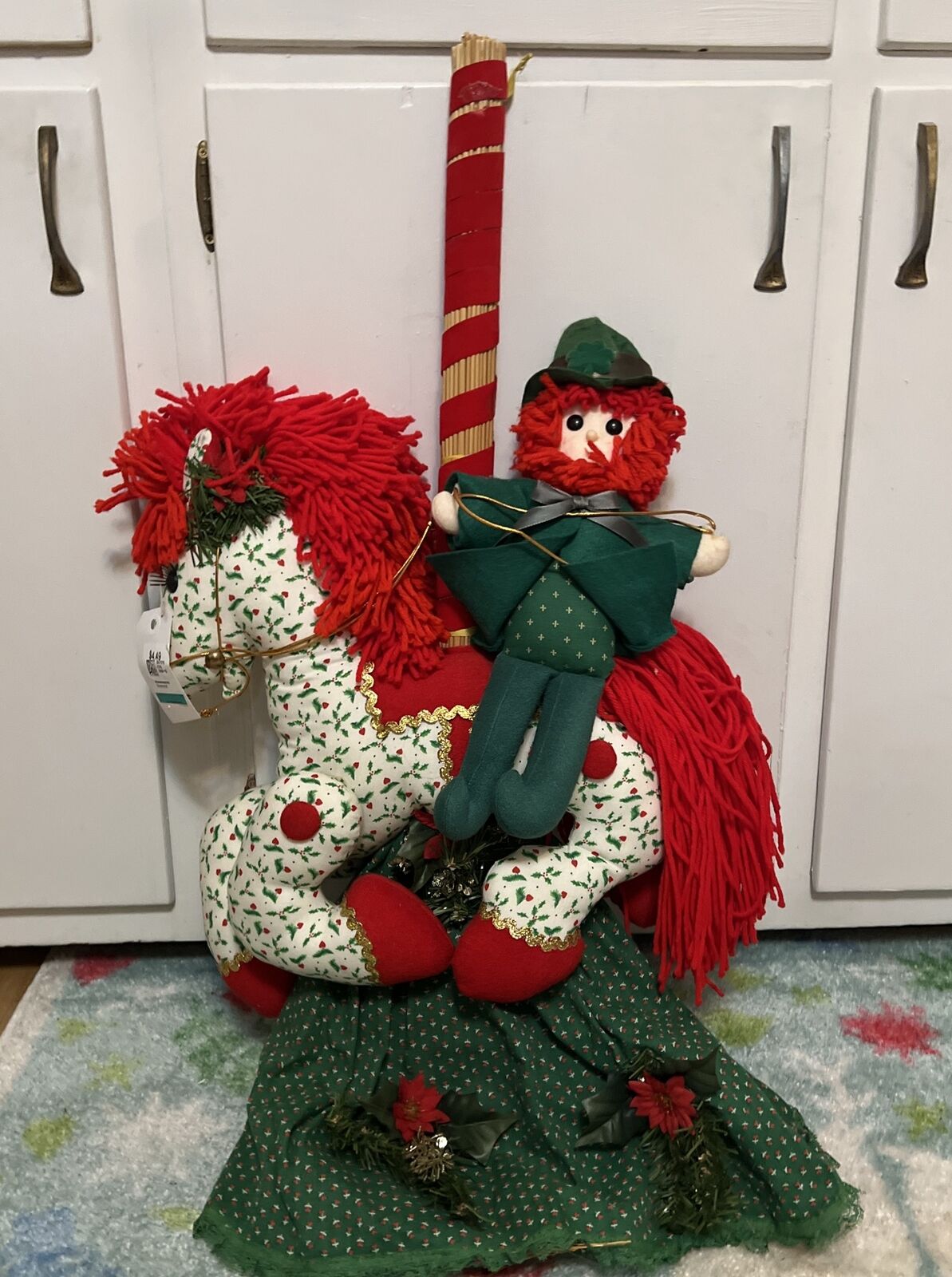 Christmas Handcrafted Horse And Leprechaun Broom Door Hanger