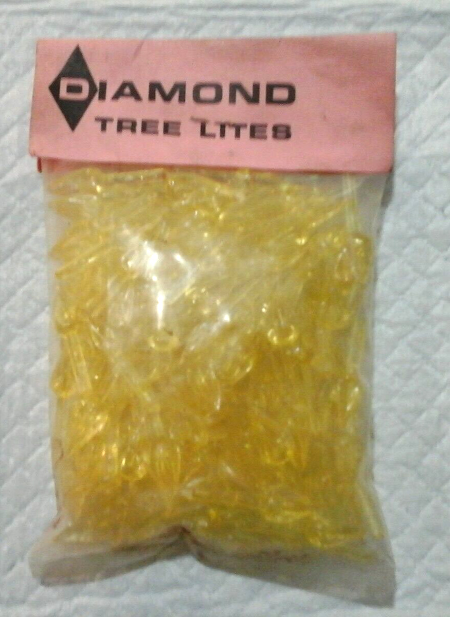 Diamond Glitter Small Bulb Ceramic Christmas Tree Lights 144 Yellow RARE VINTAGE