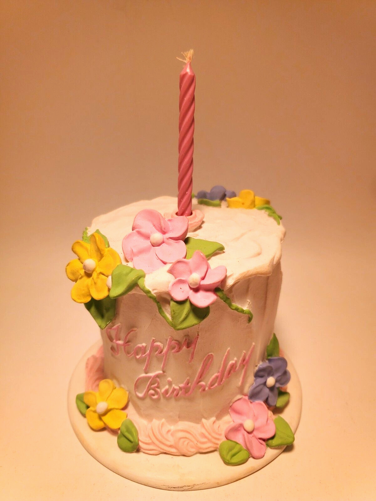 Vintage Teleflora Happy Birthday Floral Cake Music Box \