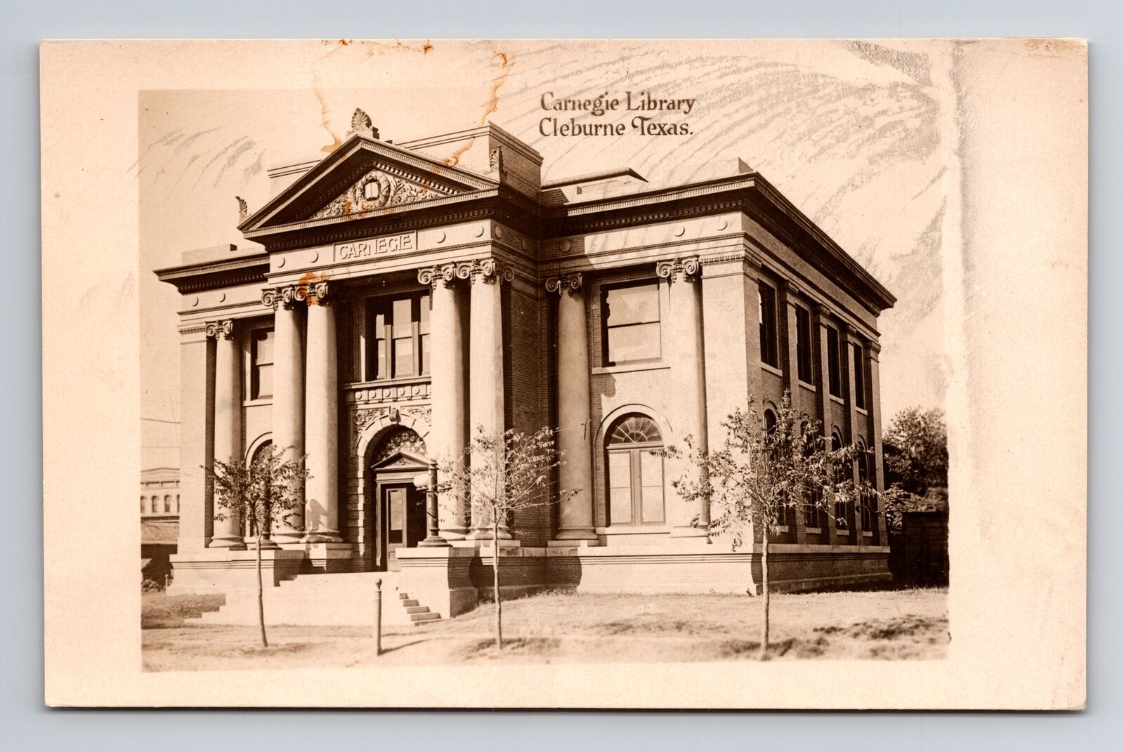 Cleburne TX-Texas RPPC, Carnegie Library, Vintage Real Photo c1920 Postcard