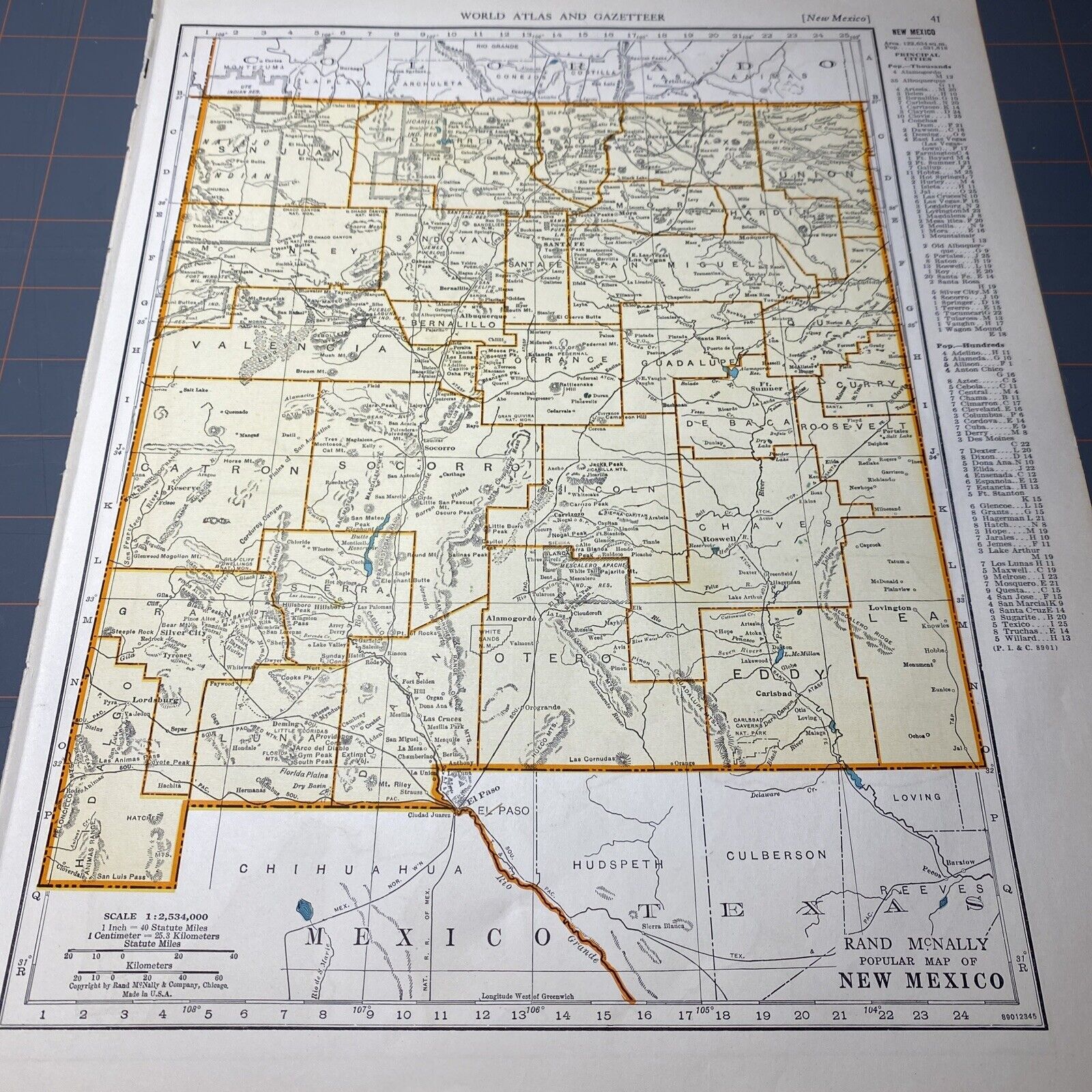 1940\'s New Mexico atlas Map Vintage before end of WW2