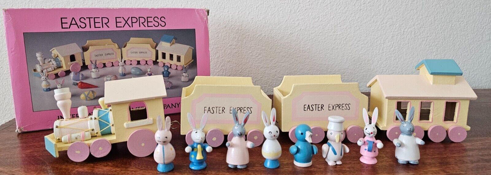 1993 Easter Express By International Silver Co. 20 Piece Set Wooden Train Rabbit