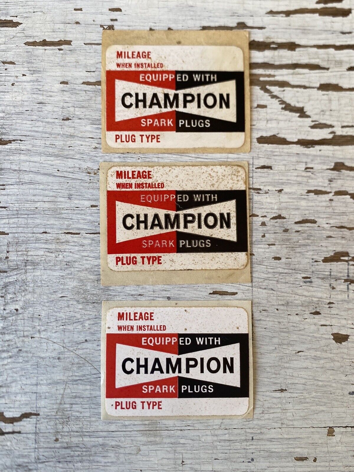 Vintage Champion Equipped With Spark Plugs Mileage Sticker Original Plug Type