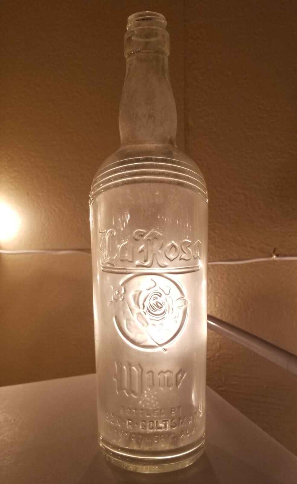 1940\'s LA ROSA WINE Bottle 4/5 QUART BEN R GOLTSMAN MONTGOMERY ALABAMA AL Rose