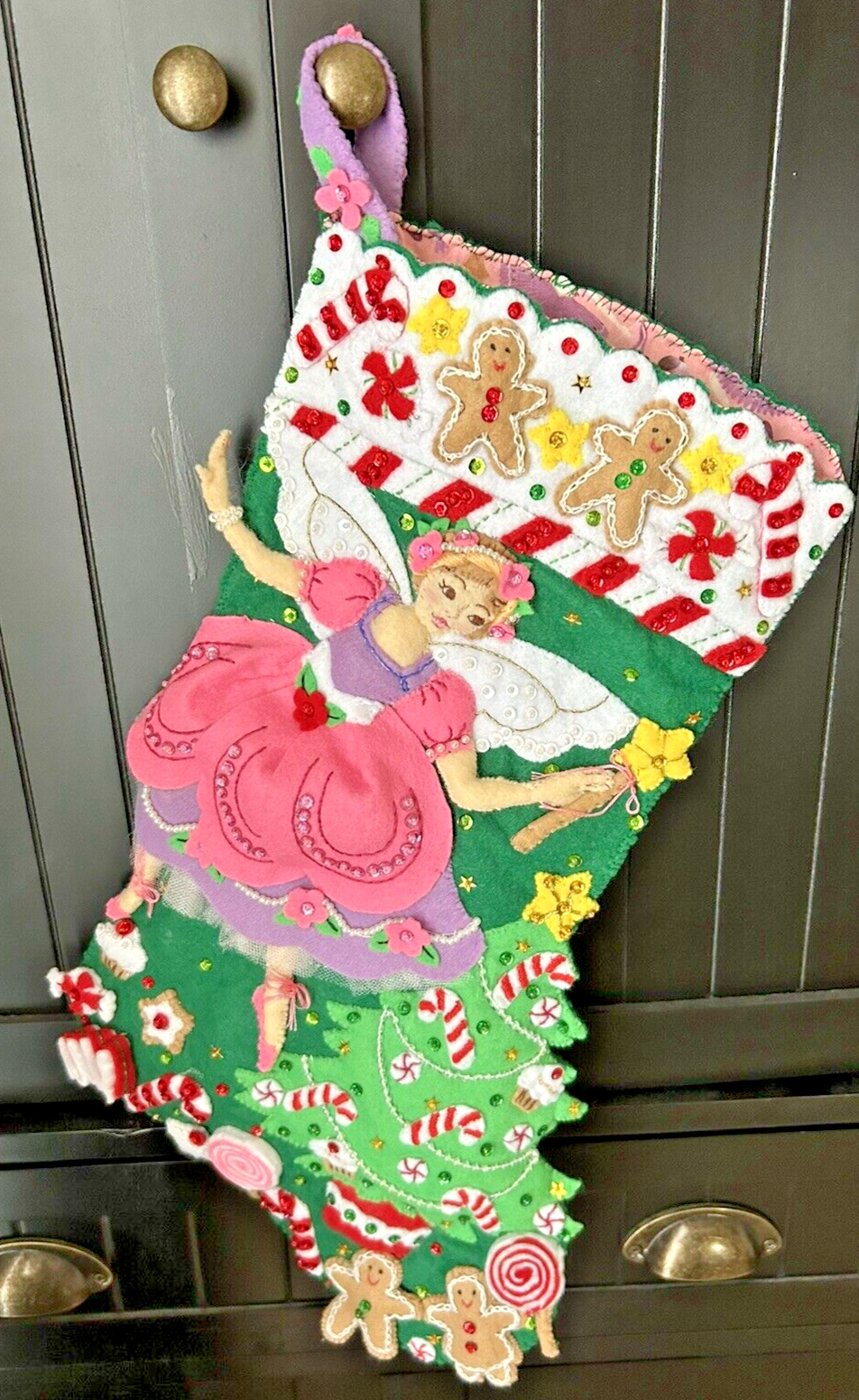 Bucilla®-Sugar Plum Fairy*COMPLETED*Handmade Felt Christmas Stocking**FINISHED**