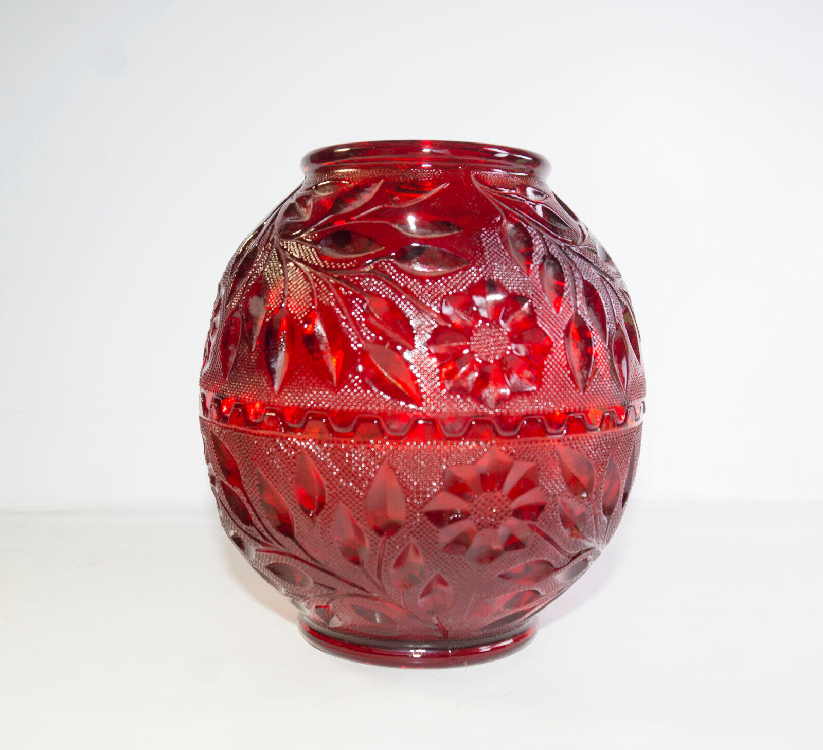 Fireball Fairy Lamp Ruby Red Glass Wildflower Lace Fenton Westmorland Mold Glows
