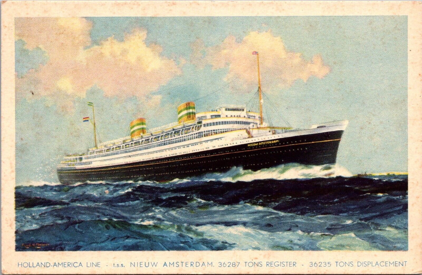 Postcard S. S. Nieuw Amsterdam Holland America Cruise Line antique postcard