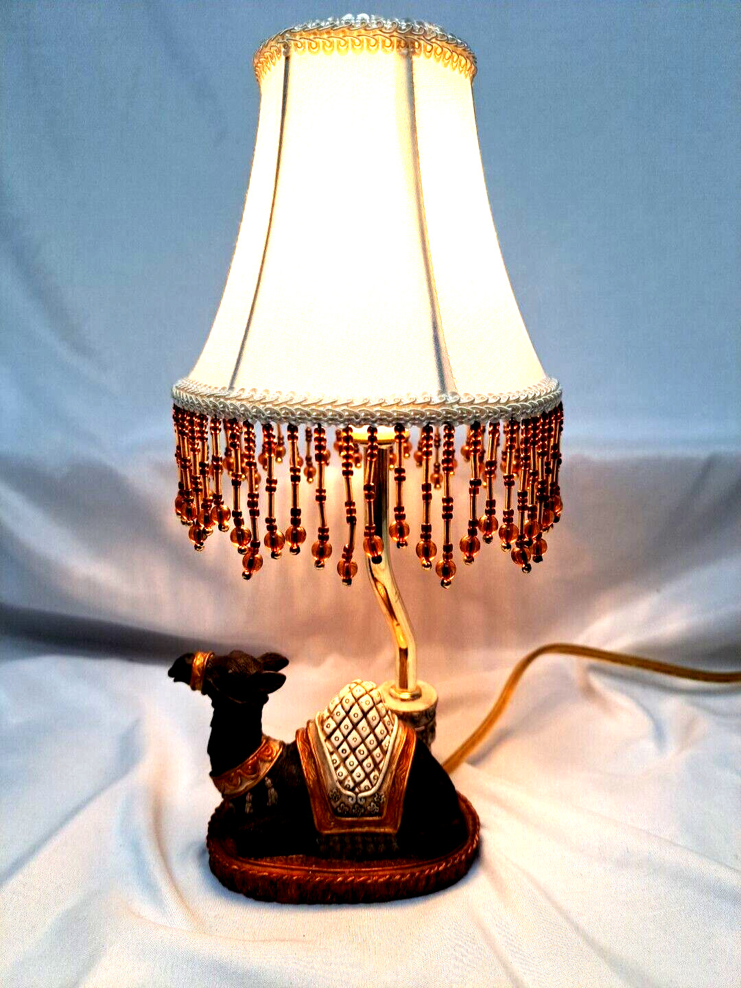 Small Ting Shen Table Lamp Arabian Royal Ornate Sitting Camel W Beaded Shade   
