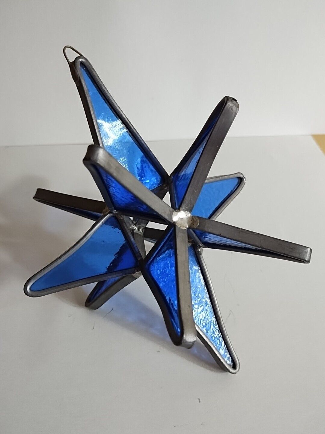 Vintage Moravian 12 Point Star Blue Leaded Stained Glass Sun Catcher Ornament 
