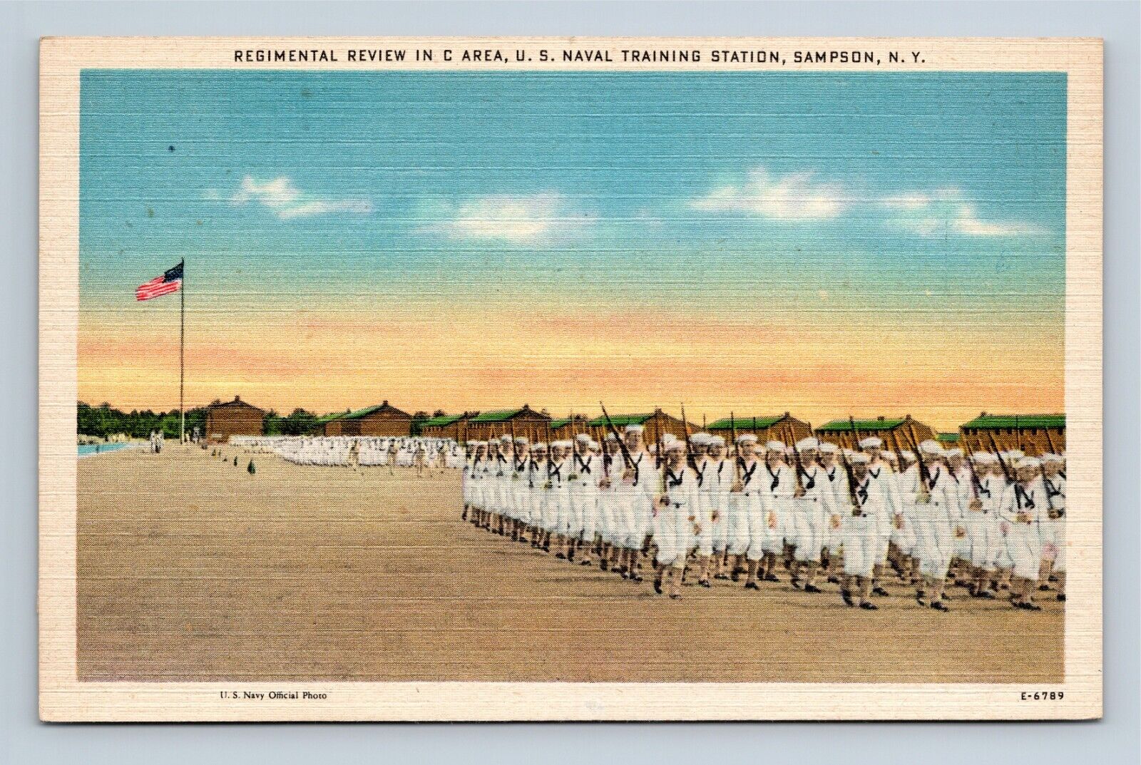 Regimental Review US Naval Training Station Sampson New York Linen Postcard