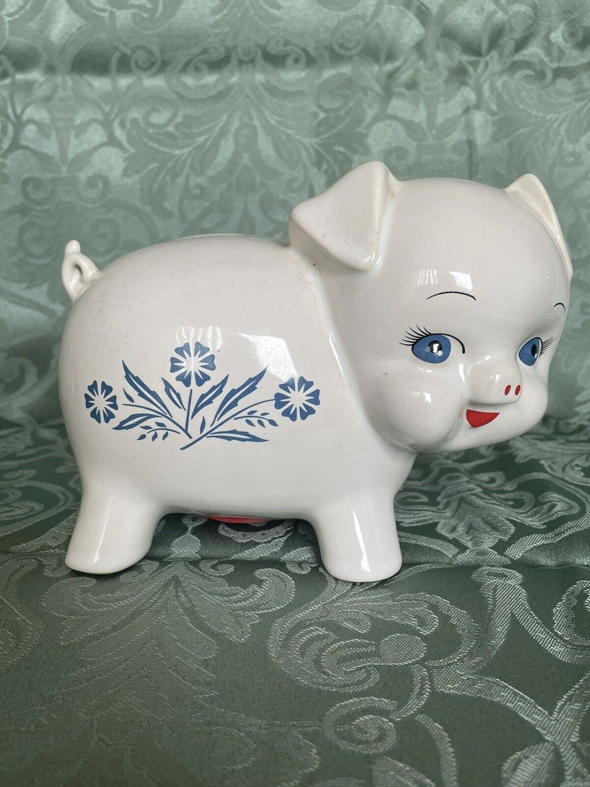 Rare Vintage 1983 Corningware Blue Cornflower Design Ceramic Piggy Bank 