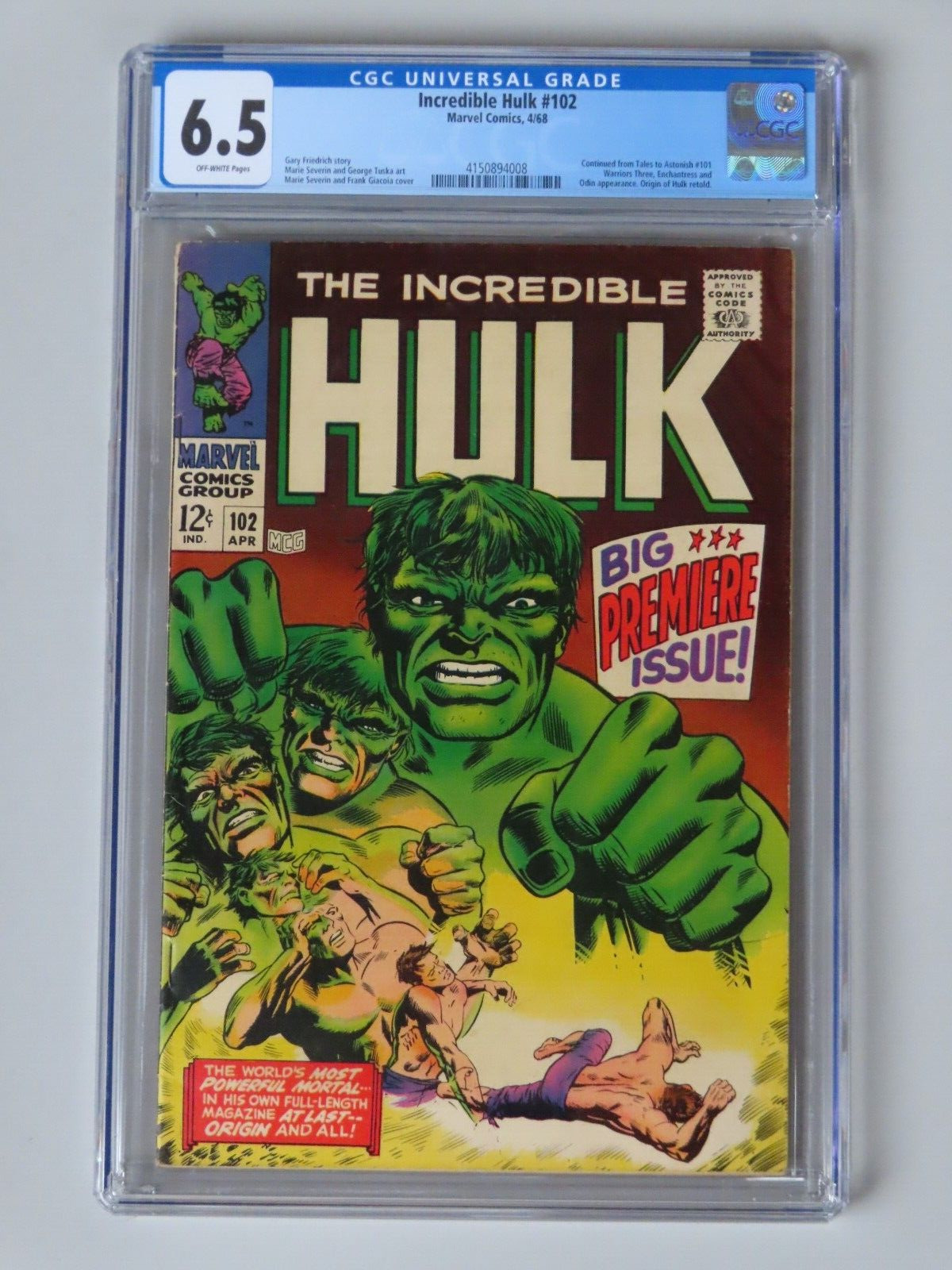 Incredible Hulk #102 (1968) - CGC 6.5 - Silver Age Key - Premiere Issue