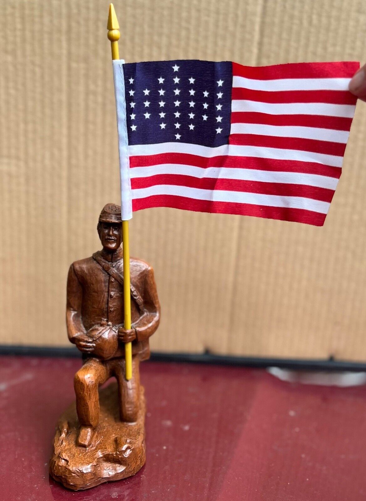 Vintage Red Mill Union Civil War Soldier Flag Bearer Figurine Hand Crafter