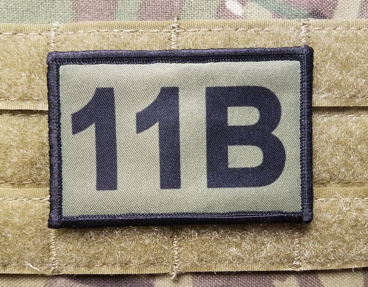 11B Infantry MOS OD Green Hook Back  Patch for Cap Bag, Multicam, etc