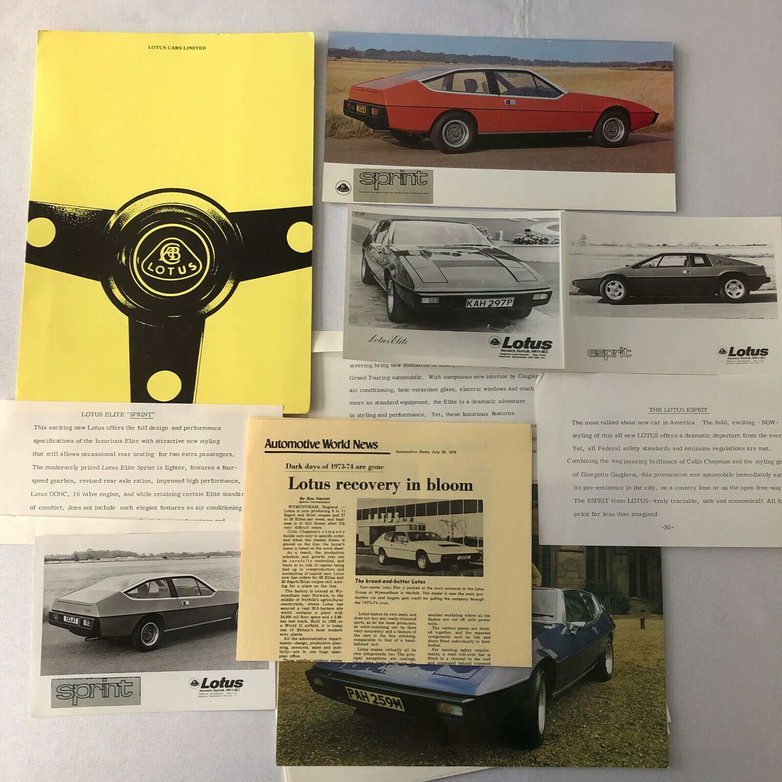 1976 Lotus Car Press Kit Brochure Photo Photograph Lotus Elite Lotus Esprit +