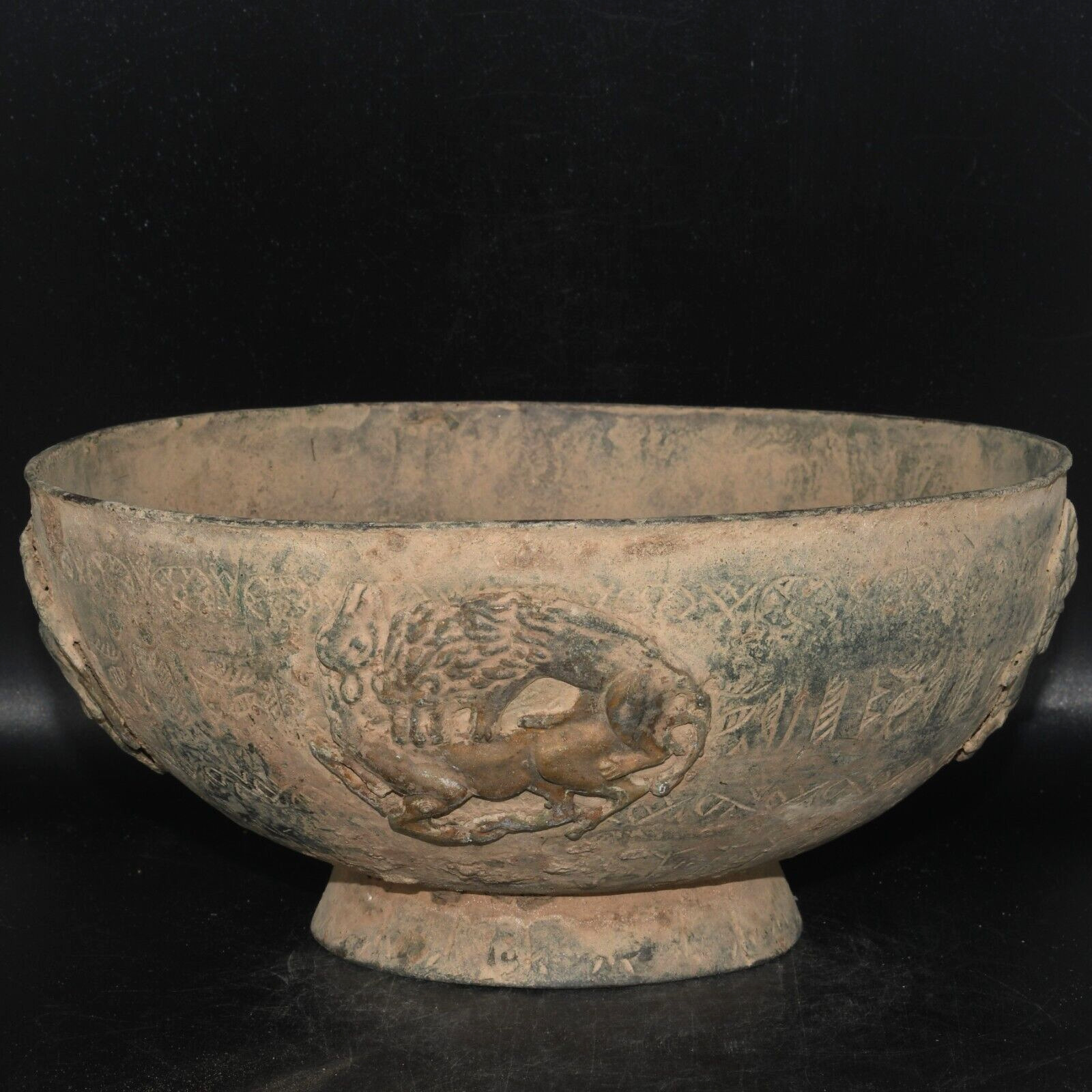 Large Greco Bactrian Bronze Bowl with Multiple Engravings Ca. 4th-1th Century BC