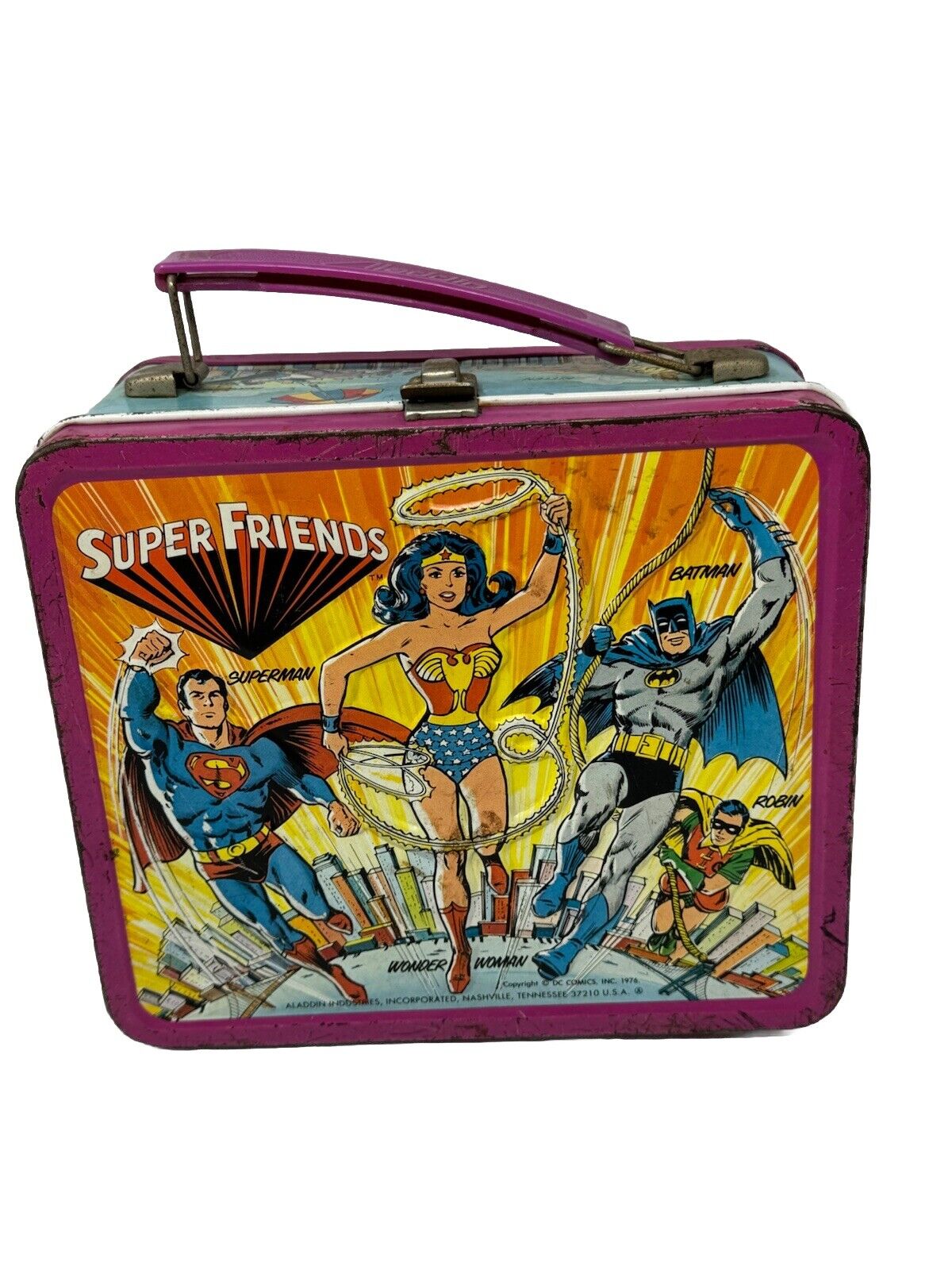 DC SUPER FRIENDS Batman Superman Metal Lunch Box Vintage 1976 Aladdin 