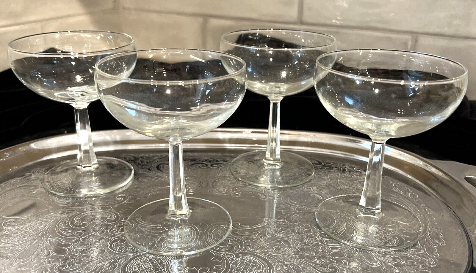 Set of 4 Vintage MID CENTURY French Champagne Coupes  Barware