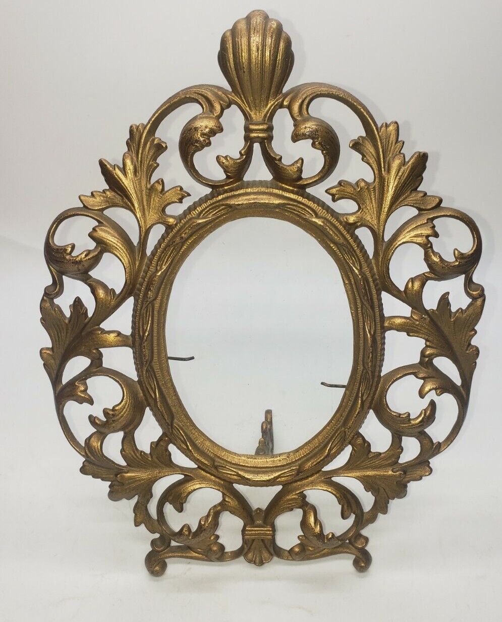 Vintage Antique Cast Iron Brass Gilded Art Nouveau Ornate Oval  Picture Frame